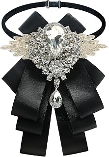 Elegant Black Bow Tie with Rhinestone - Self Tie Adjustable Satin Ribbon Bowtie for Men & Women - Perfect for Weddings, Parties, Church, Formal Events and Tuxedo Outfits