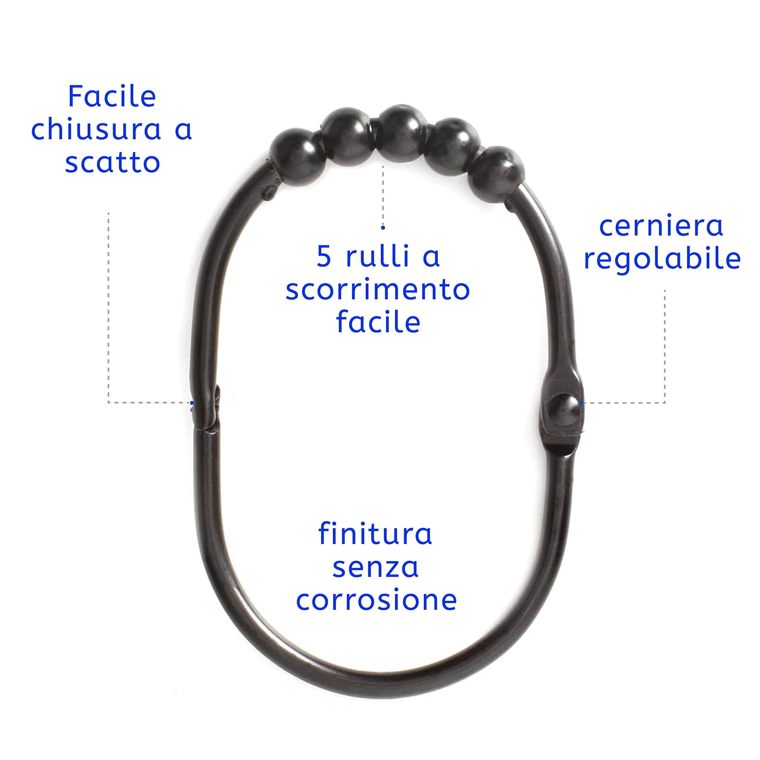 2 Lb. Depot Ganci per tende da doccia larghi, acciaio inossidabile, set di 12 (nero)
