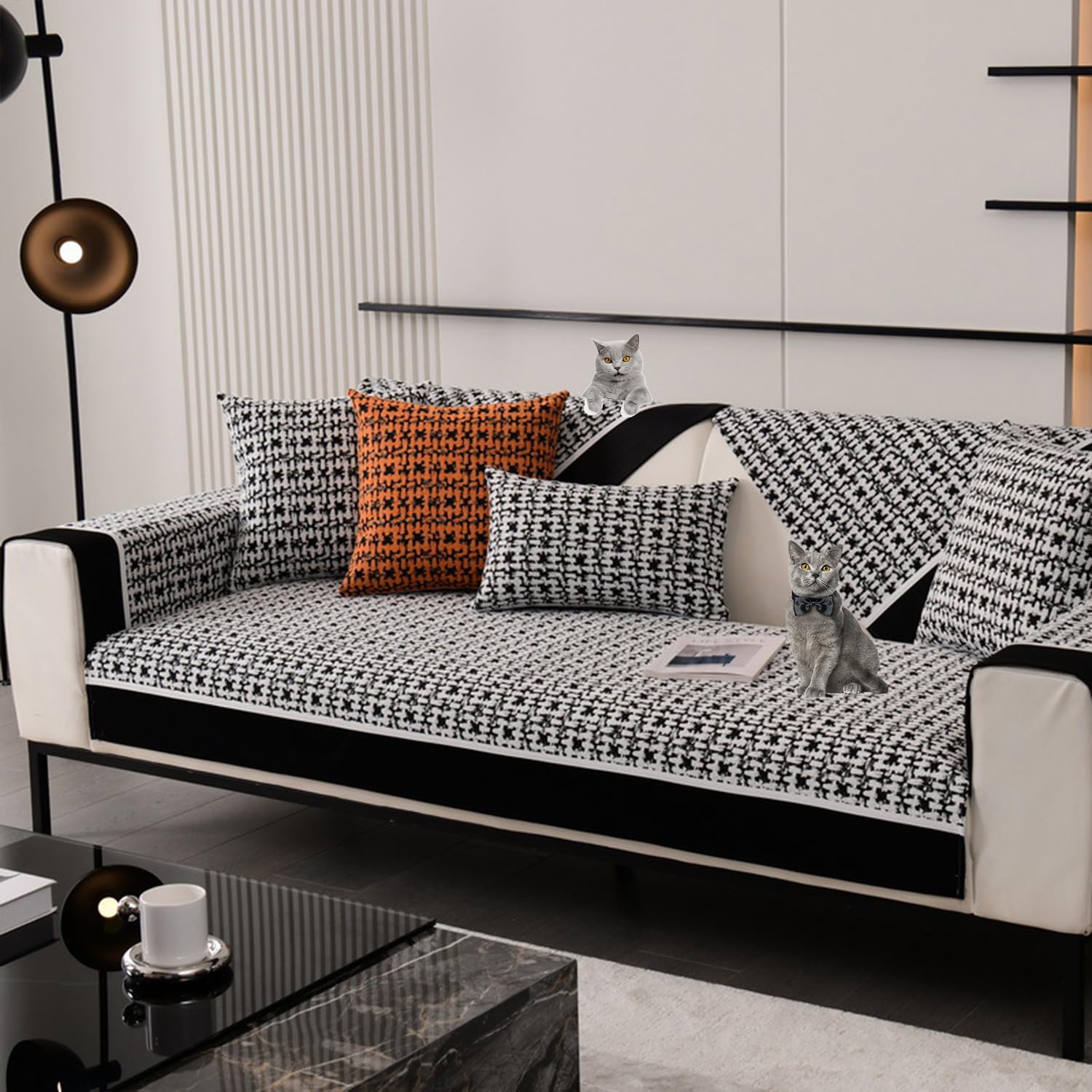 Funda de sofá en L negra alfombra protectora antideslizante para cojines de muebles modernos