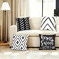 Vista 2 de Juego de 4 fundas de almohada decorativas de 20 x 20 pulgadas, fundas de almohada negras y blancas para sofá, cama, sala de estar, fundas