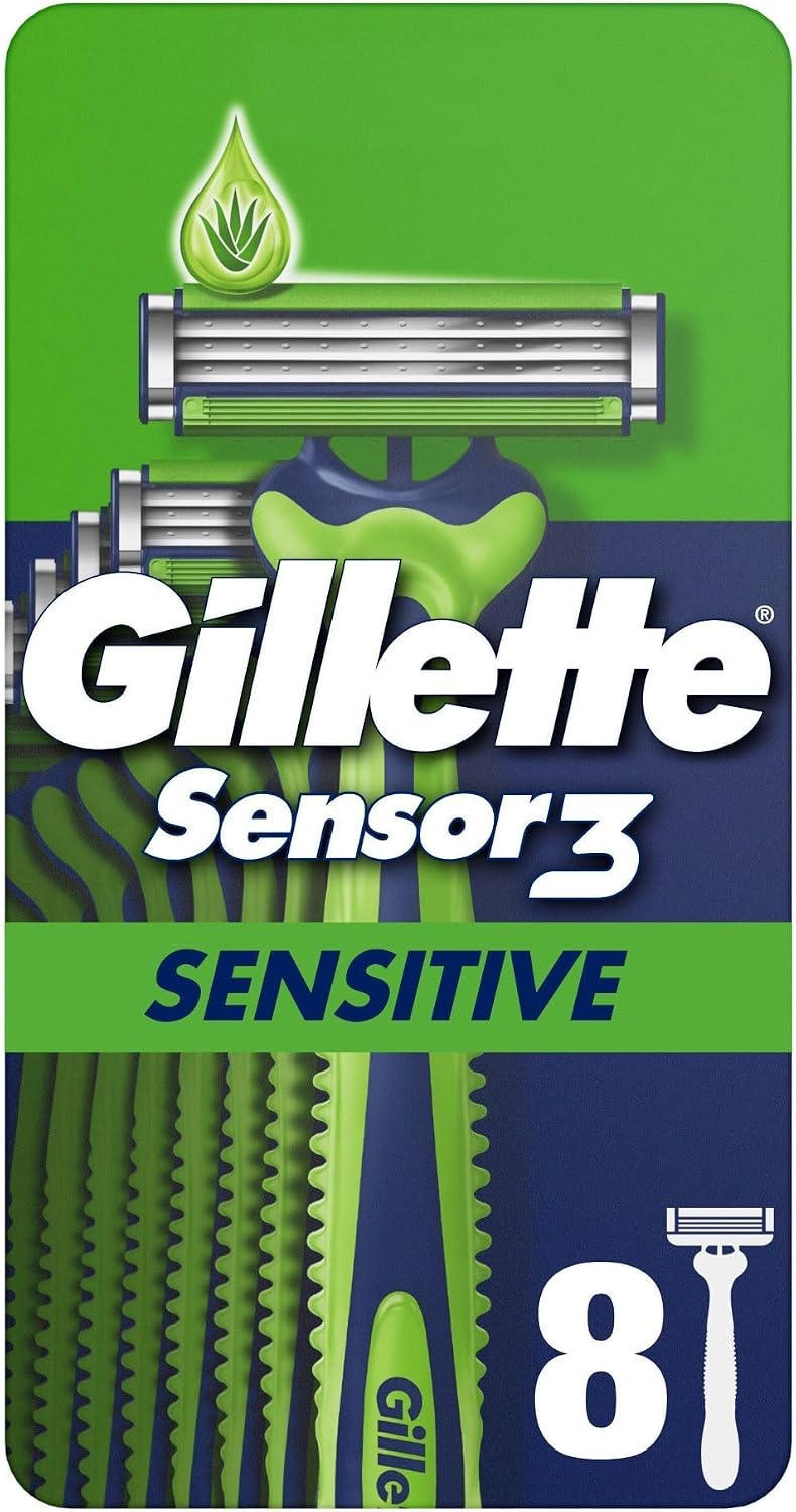 Gillette Sensor3 Sensitive Disposable Razors for Men Pack of 8 Green/Blue