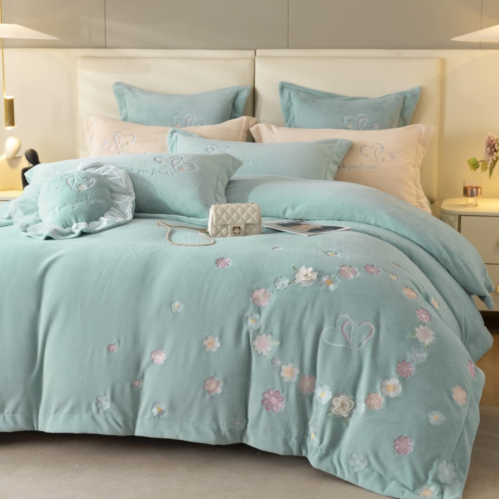 Sabanas Coralina 150x200,Funda NóRdica De Franela Bordada CáLida Y Suave De Doble Cara Gruesa De OtoñO E Invierno Funda NóRdica Extra Grande Funda NóRdica De Microfibra Ropa De Cama,Regalos De Madre