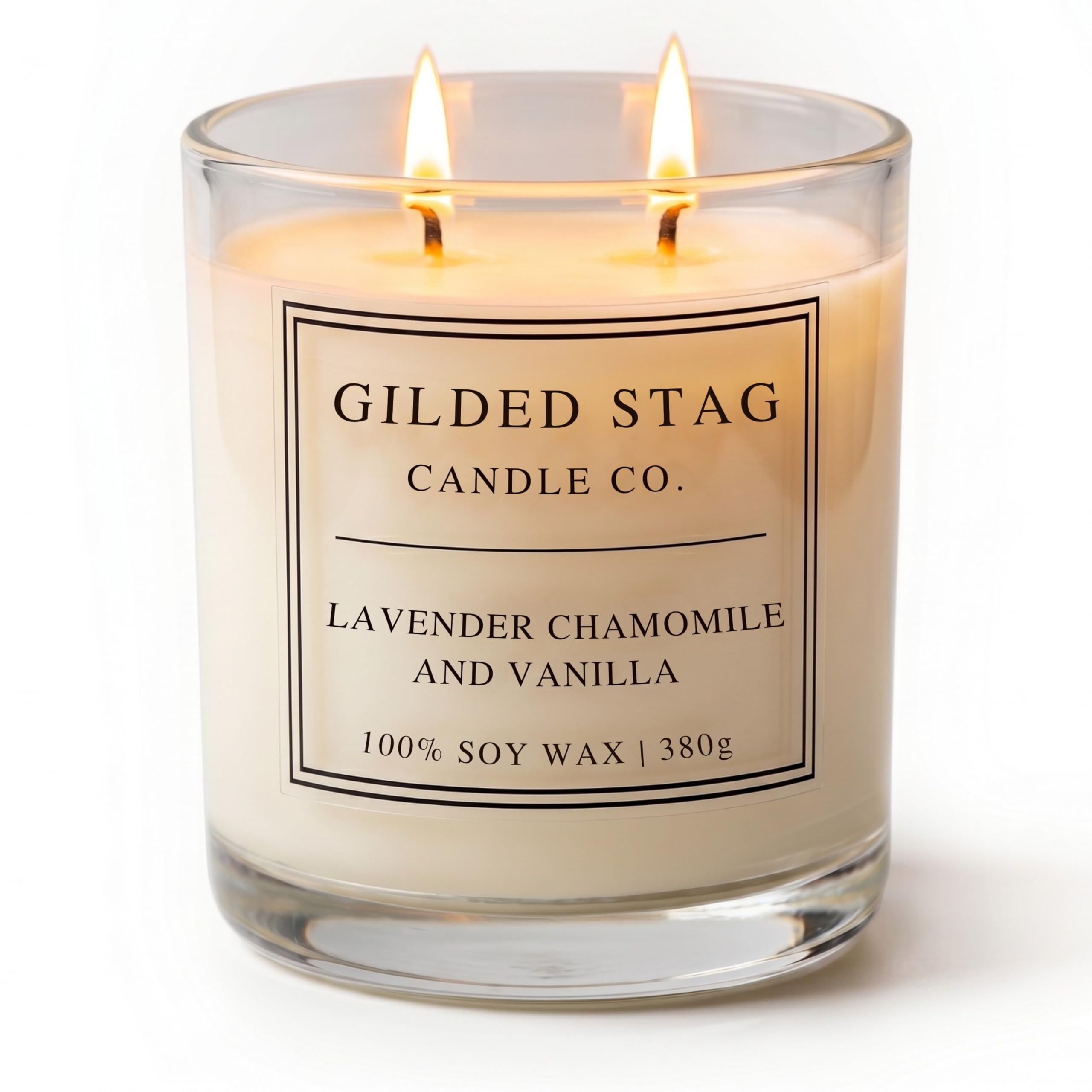 Gilded Stag Scented Candle - Lavender, Chamomile & Vanilla - Large 2 Wick Soy Wax Candle - Luxury Home Décor Fragrance & Gifts for Women - 50 Hours Burn, 50cl Glass Jar