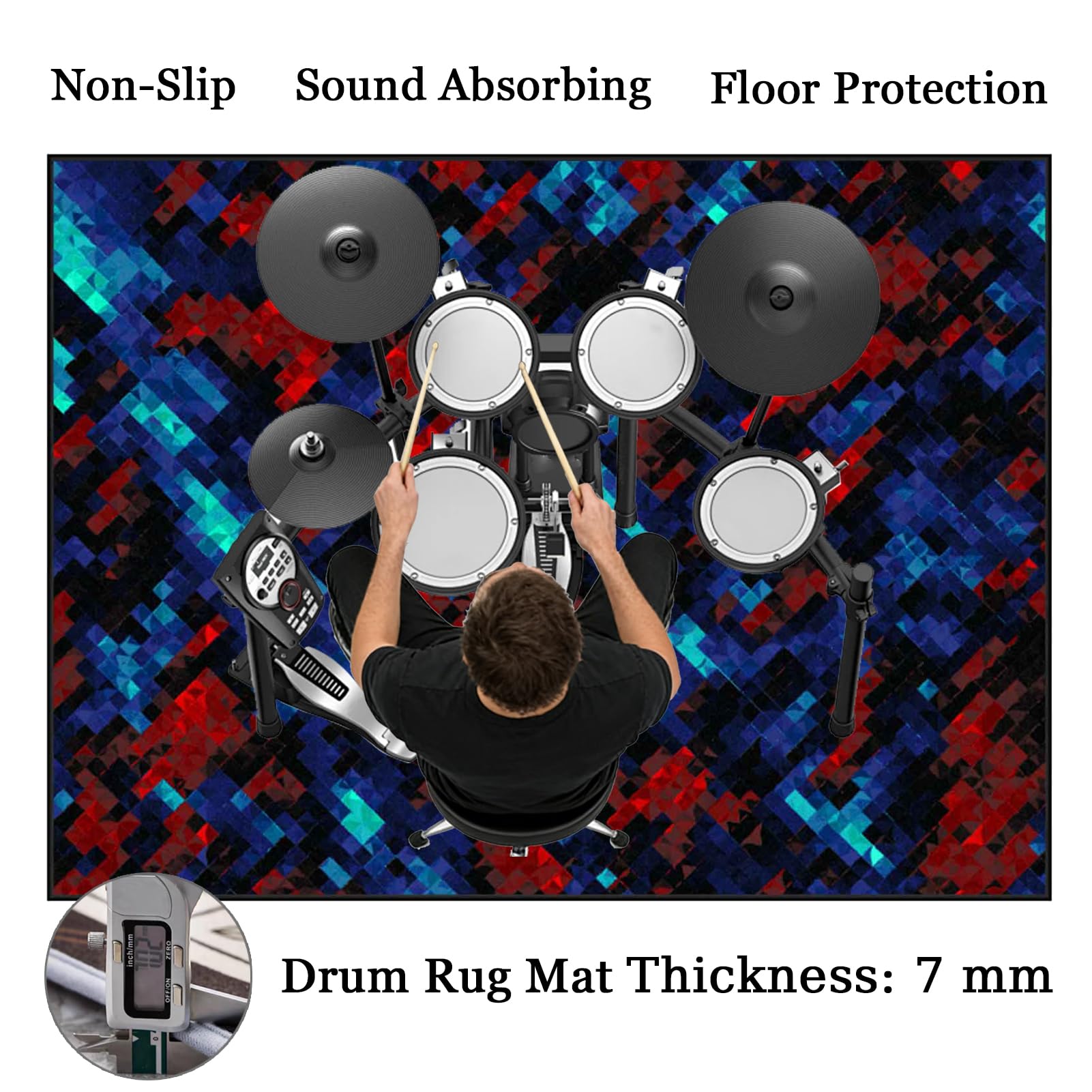 170 x 140 cm Dywan z baterią elektroniczną Dźwiękoszczelny Antypoślizgowy Dywan Pochłaniający Akustyczny Profesjonalna mata do instrumentów muzycznych do instrumentów muzycznych do gitary basowej