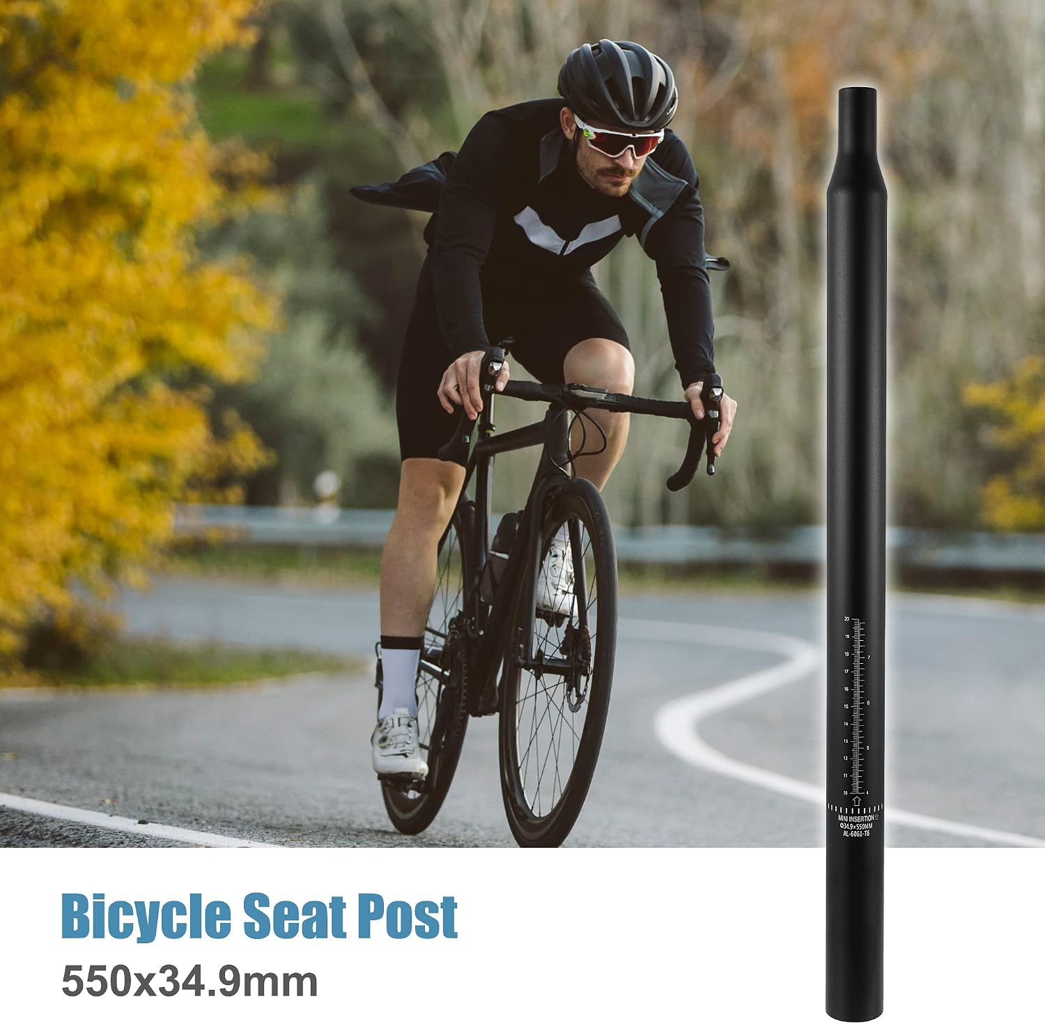 X AUTOHAUX Bicycle Seat Post Aluminum Alloy Seat Tube with Scale Mark Black Universal for MTB Mountain Bike