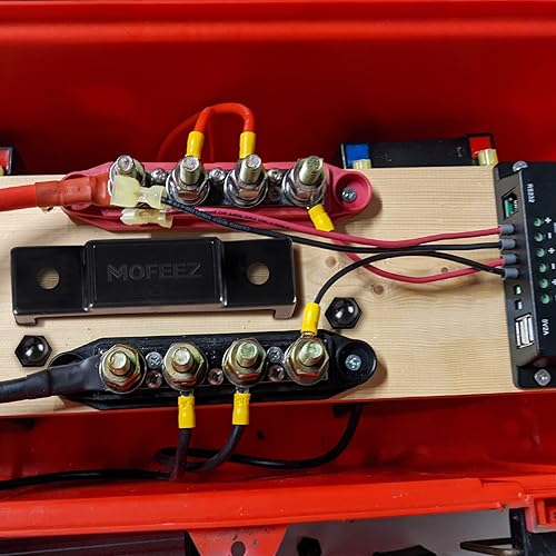 Miniatura 6 de MOFEEZ Barra de bus de bloque de distribución de energía, 4 postes de 516 pulgadas, 6 terminales de tornillos #8, máximo 48 V 250 A (par, rojo y