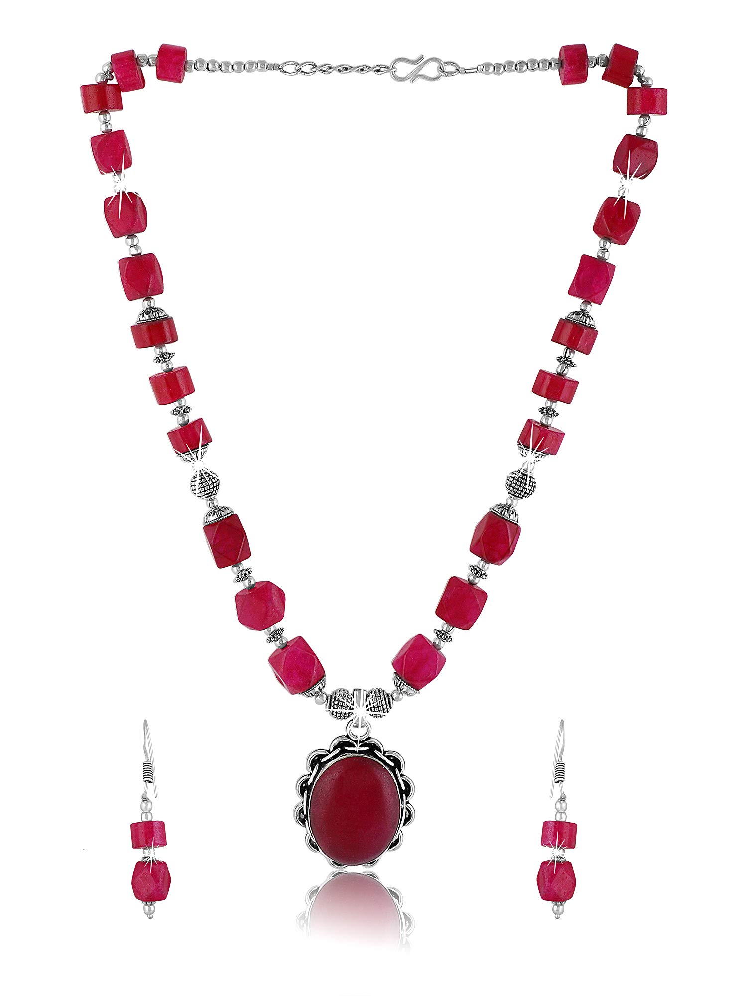 Yellow Chimes German Oxidized Silver Ethnic Pink Quartz Beads Beautiful Handmade Designer Necklace Set with Earrings Jewellery Set for Women and Girls (Pink) (B0837L49JM) Amazon Price History, Amazon Price Tracker