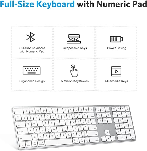 Miniatura 6 de OMOTON Teclado Bluetooth compatible con Mac, con teclado numérico, teclado inalámbrico recargable compatible con MacBook ProAir, iMac, Mac miniPro