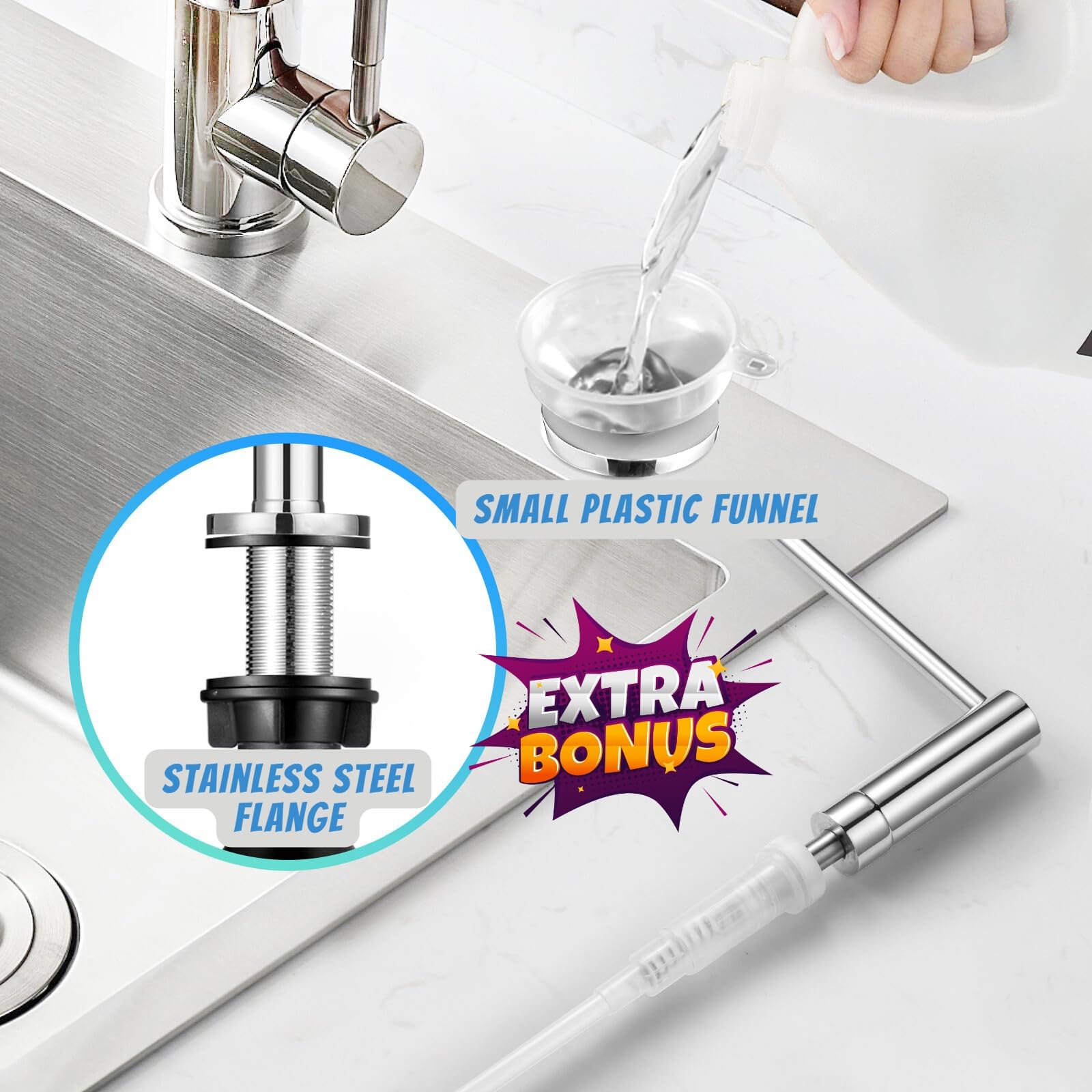 Dispensador de jabón cromado mejorado para fregadero de cocina, dispensador de jabón de encimera de acero inoxidable, la mejor opción para dispensar jabón líquido y gel, loción de manos