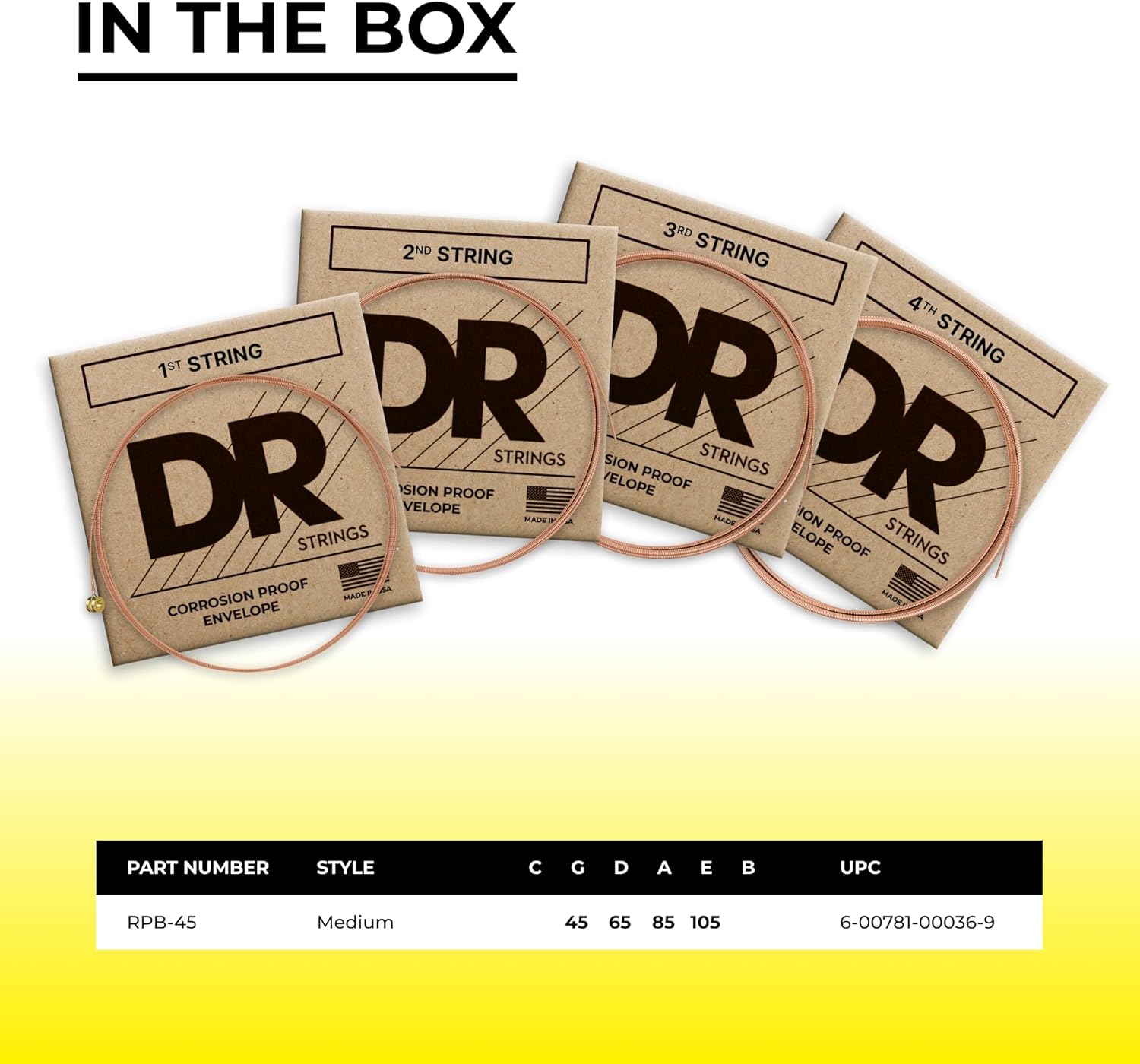 DR Strings Rare Acoustic Bass Guitar Strings - .045-.105 Medium