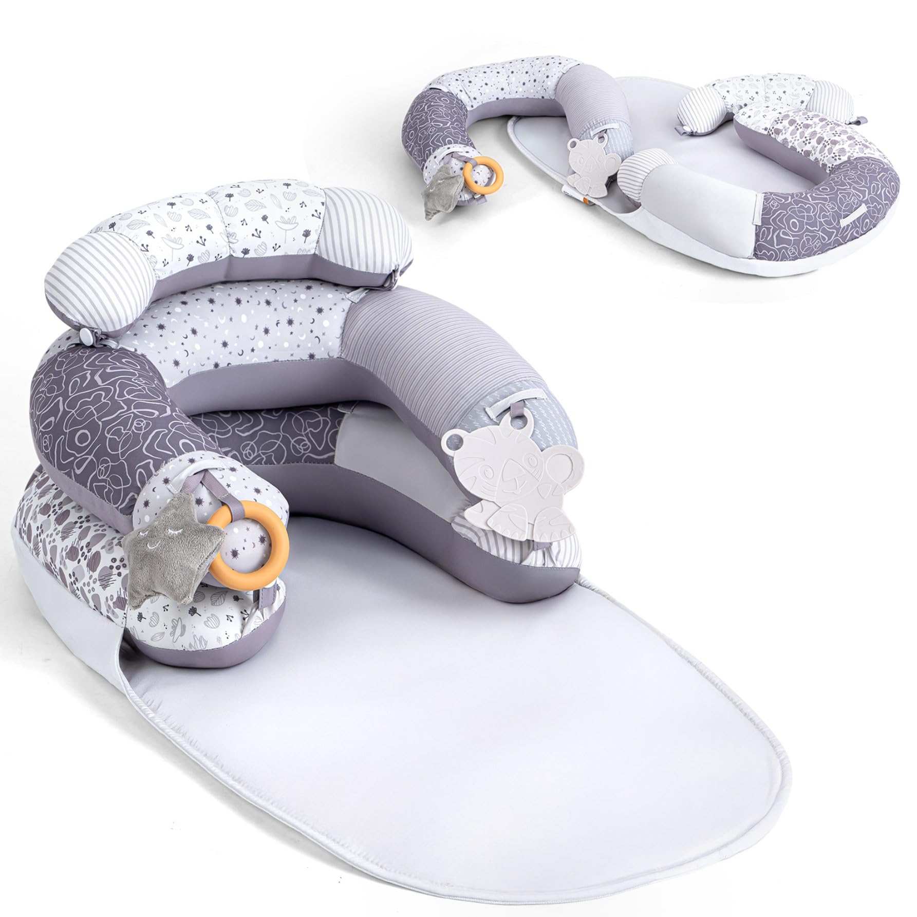 LADIDA 4-in-1 Baby Tummy Time Pillow & Seated Support Playmat,Easy to Clean for 0-36Months Infant (Grey) 2505