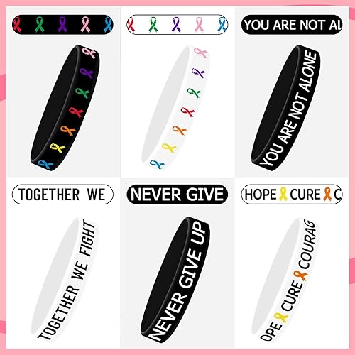 Miniatura 64 de JUNEBRUSHS 42 piezas de accesorios de concientización sobre el cáncer de mama, pulseras de silicona, accesorios de coraje y esperanza para mujeres