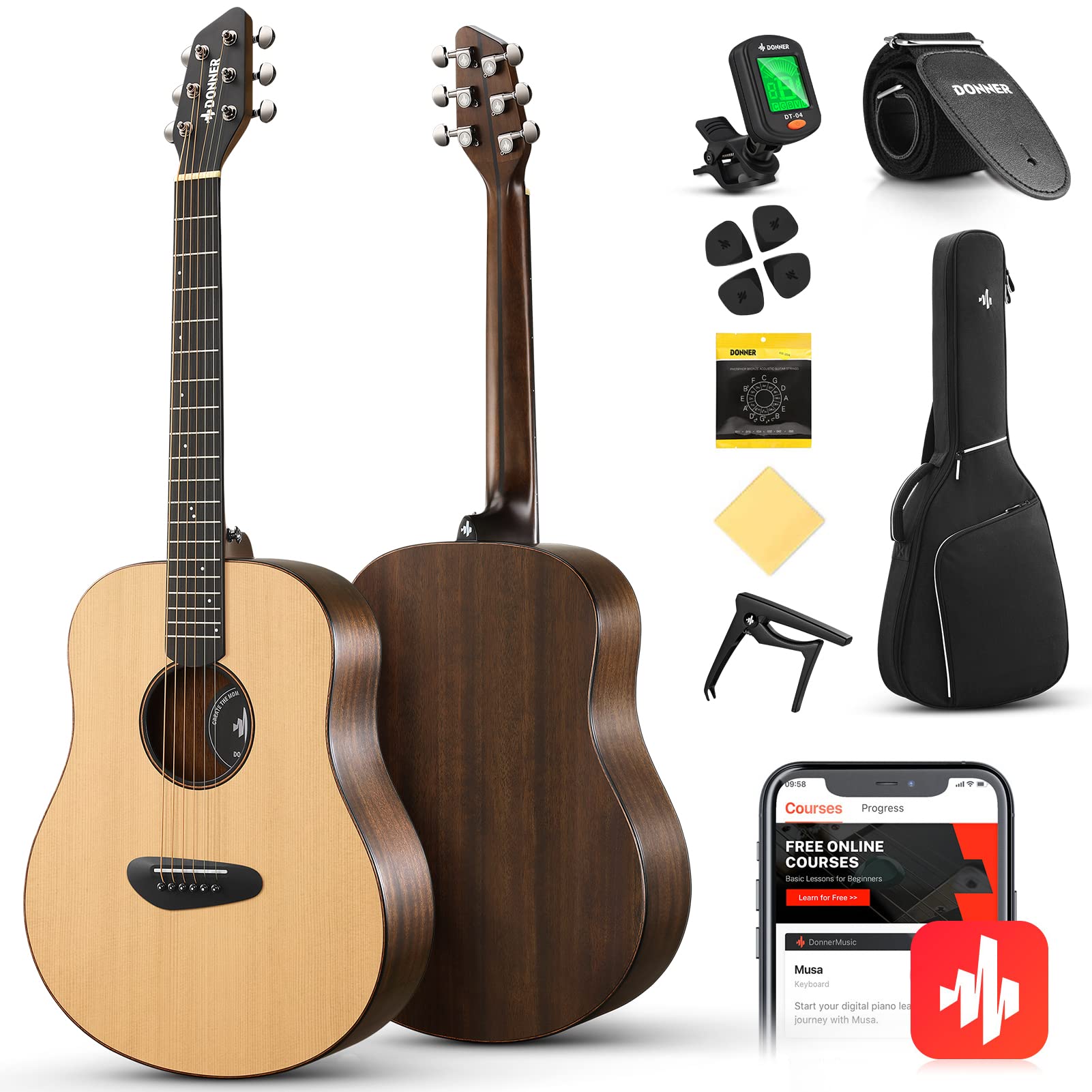 Donner DO SERIES 3/4 Acoustic Guitar for Beginner Adult - Spruce Mahogany DO Body Right-Handed with Guitar Bag, Tuner, Strap, Strings, Picks, DO-M410