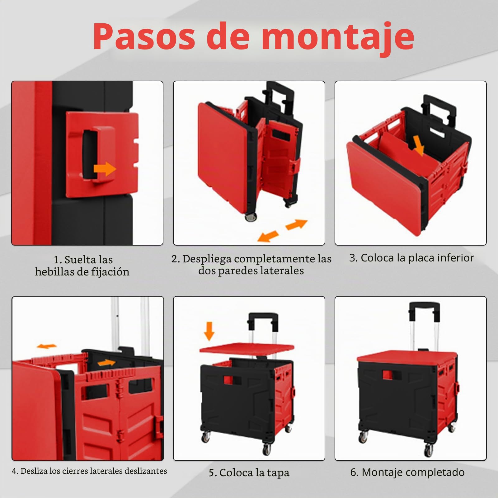 Carro de la compra plegable, carrito de transporte, hasta 50 kg, caja de 50 l, cesta de la compra con tapa, asa extensible de aluminio, 4 ruedas metálicas giratorias de 360°, 103 x 43 x 38 cm