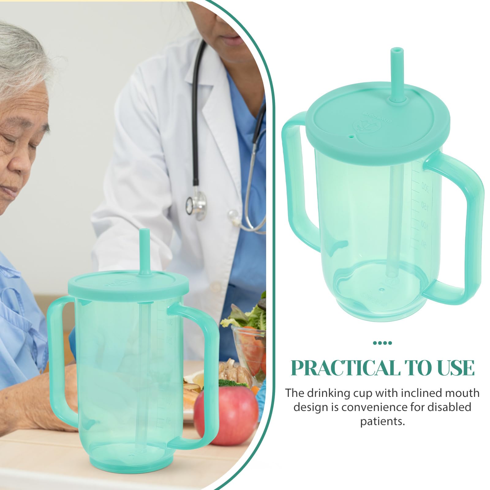 iplusmile Taza para Sorber para Adultos con 2 Asas Vasos De Plástico para Personas Mayores Discapacitadas Vasos para Disfagia A Prueba De Derrames Ayuda para Vivir Taza De Hospital con Tapa