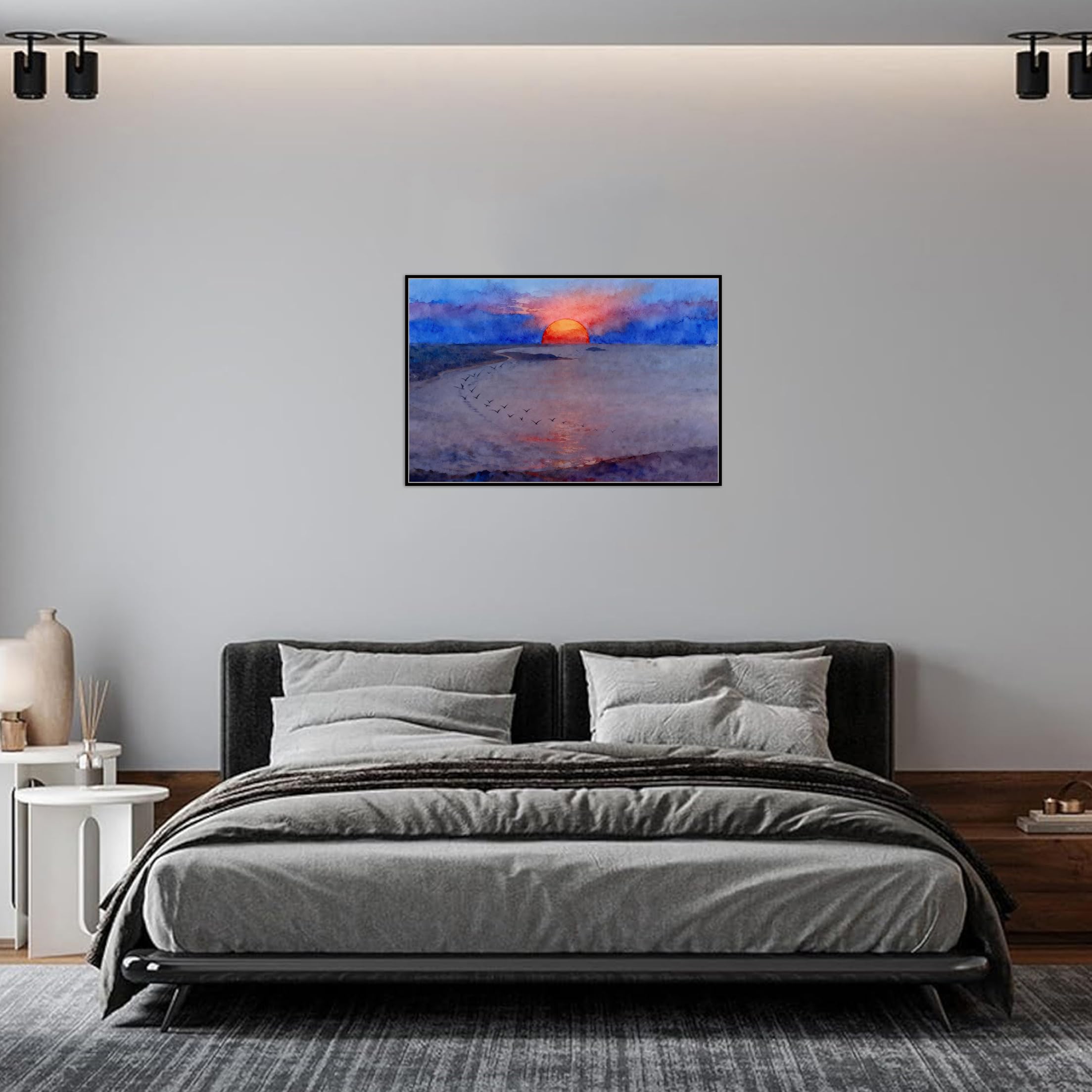 OZPWBVY Meer Leinwandbild-Sonnenuntergang Wolken-Küsten Landschaftsbilder für Wohnzimmer Schlafzimmer Fertig zum Aufhängen 50x75cm Schwarz Rahmen