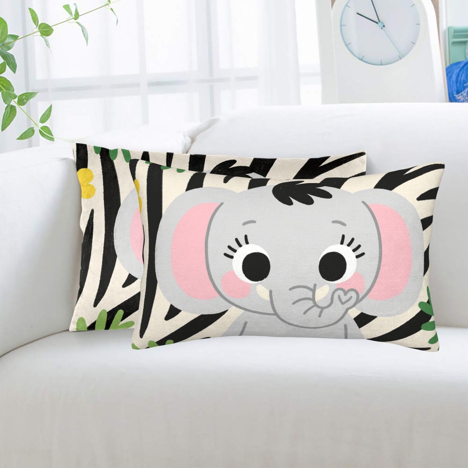 2 Pack Standard Pillowcases Sets, Ultra Soft Comfort Microfiber Plush Pillow Cases Cute Elephants Decorative Throw Pillow Cover with Hidden Zipper for Bedroom, Sofa, Couch,14"X20"