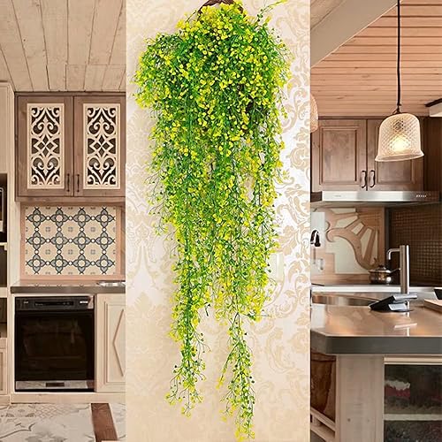 Miniatura 3 de Guirnalda colgante de enredaderas artificiales con flores de 3.8 pies, plantas de ratán de sauce falso, enredadera colgante para decoración del