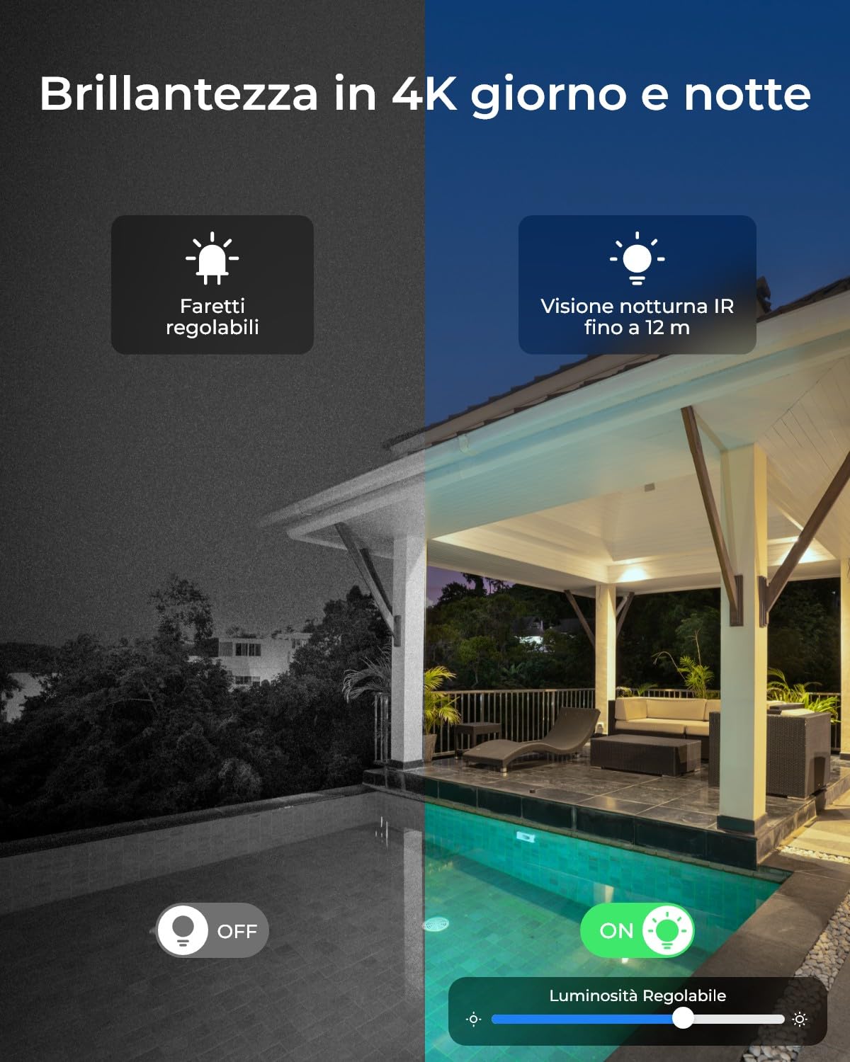 Reolink PoE 4K Telecamera Esterno, Panoramica 355° e Inclinazione 50°, Zoom Digitale, Inseguimento Automatico, Rilevamento Smart, Visione Notturna IR/a Colori, Audio Bidirezionale, E1 Outdoor SE PoE