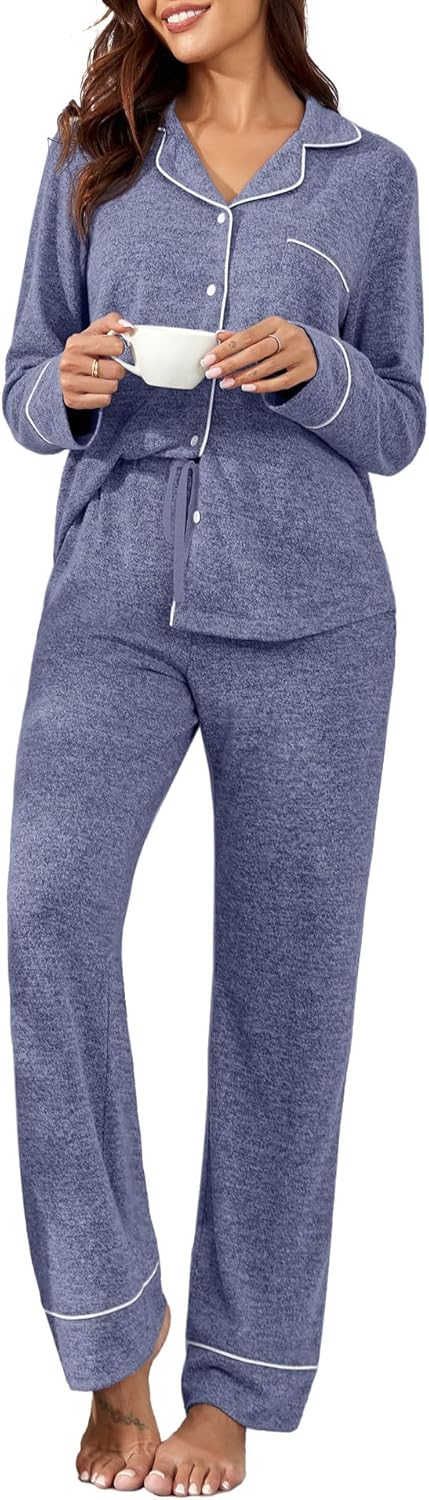 PrinStory Womens Pajama Sets Long Sleeve Pajamas Set Button Down Pjs Sets for Women 2 Piece Lounge Set - Image 2