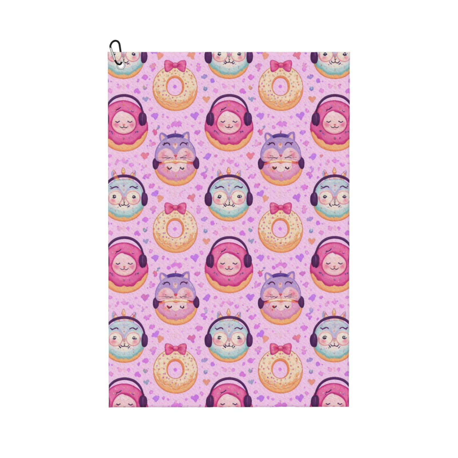 Oudrspo Cute Cartoon Donut Multi-Functional Golf Towel | Absorbent Quick Drying 16x24in