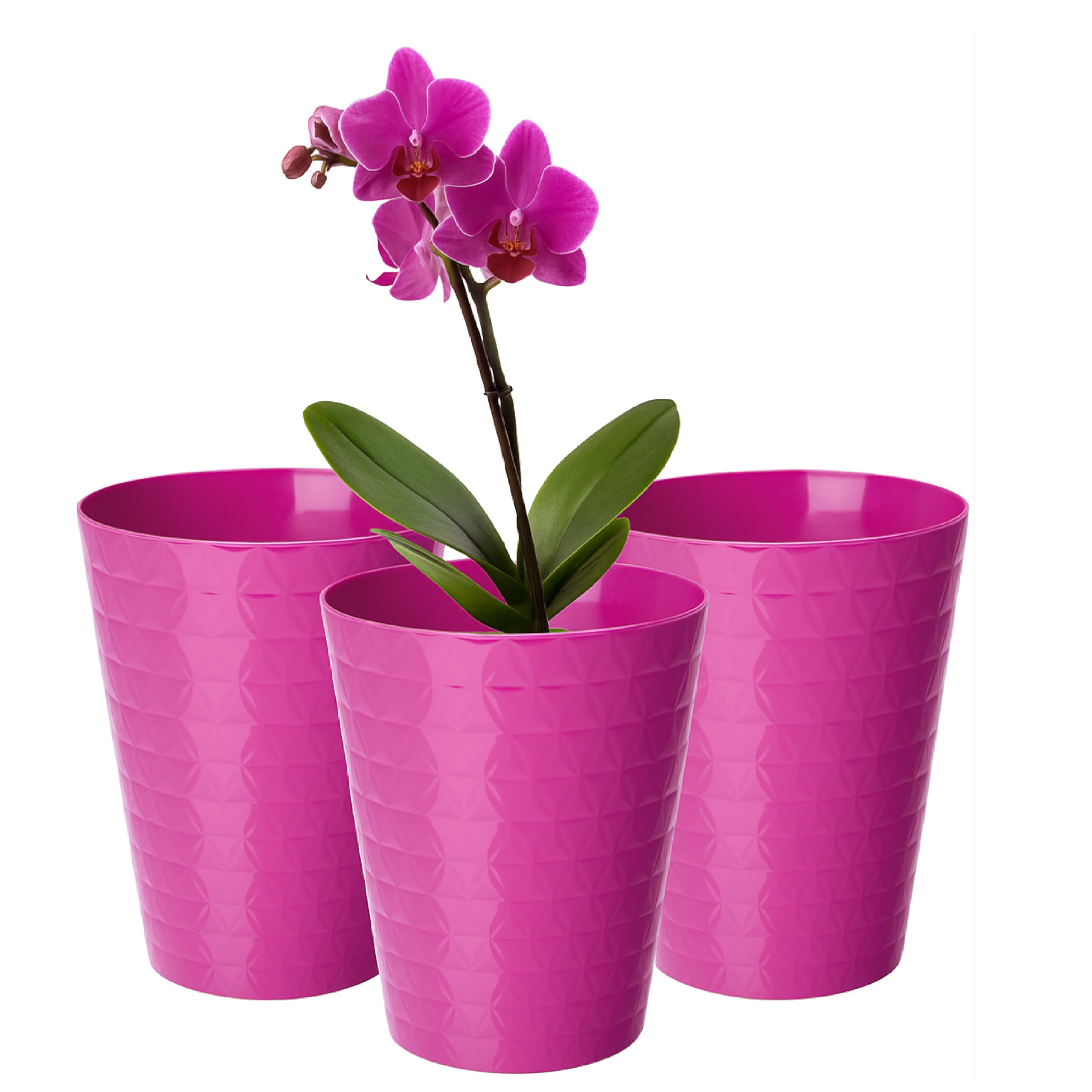 Home Garden Ornaments Plant Pots Indoor Orchid Pots 3 Pcs Glossy & Pearly Look Durable Indoor Plant Pot for Plants & Flowers (13 cm / 5.1 inch Pink Fuchsia)