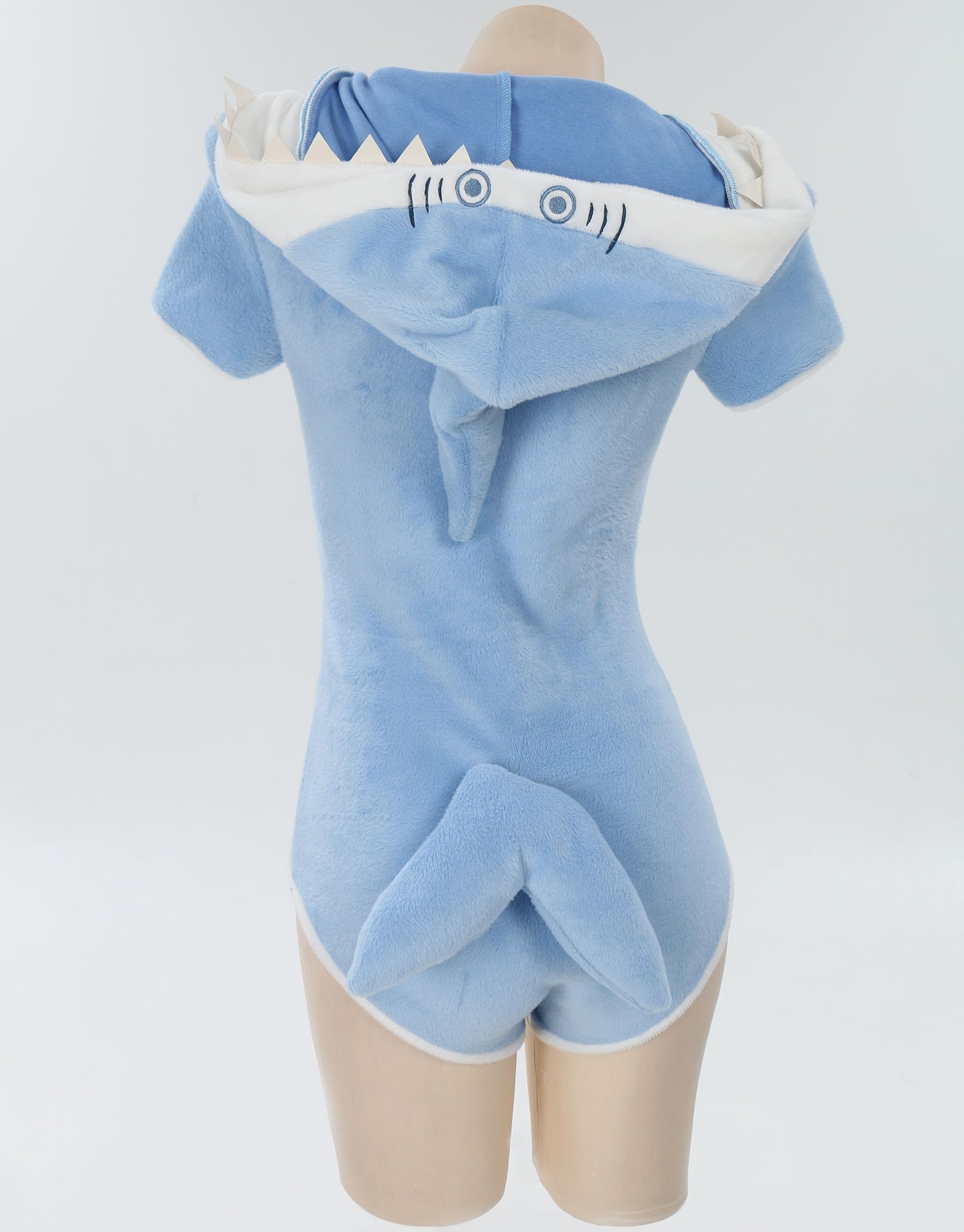 Mobbunny Women's Shark Romper Crotch Onesie Pajama Blue Sleepwear Loungewear Hooded Homewear