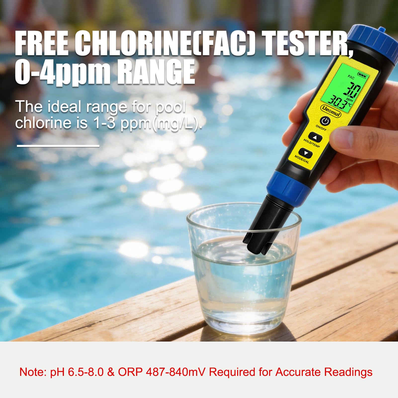 pH Chlor Messgerät Pool 7 IN 1, Tester pH Chlor (FAC) TDS EC SALT ORP & Temperatur mit ATC, Wasserqualitätstester IP67 wasserdicht, 0,01 Hochpräzision für Trinkwasser, Aquarium, Hydroponik