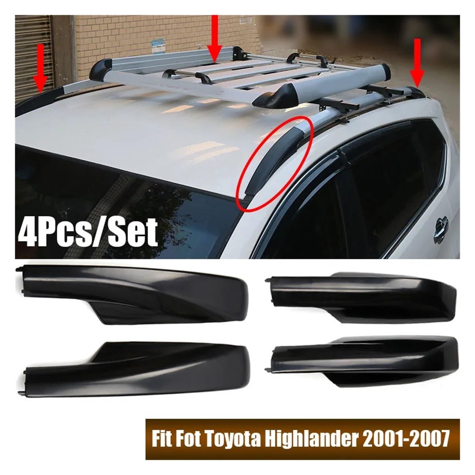 4 szt. pokrowców na bagażnik dachowy, pasujących do Toyoty i Highlandera 2001-2007. Zestaw ochronnych nogi bagażnika dachowego Osłona końcowa bagażnika dachowego