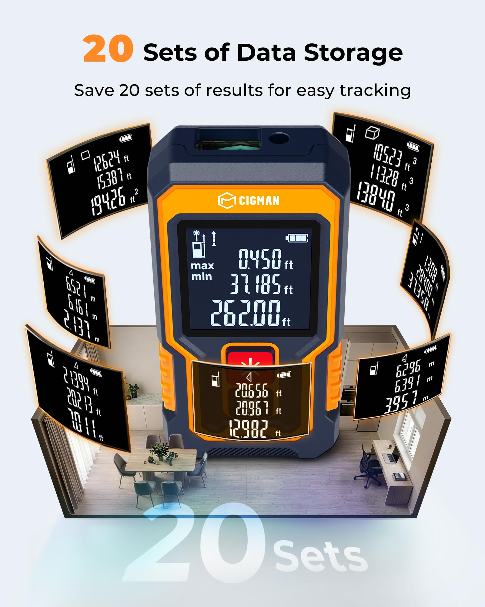CIGMAN Mini Laser Measuring Tool, 262Ft Laser Tape Measure for Home&DIYers — Amazon image 7