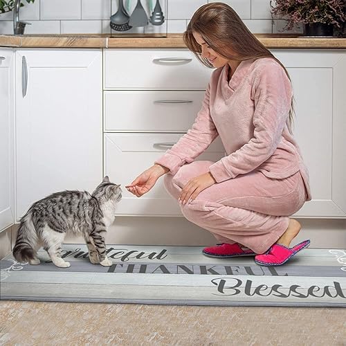 Miniatura 51 de Juego de 2 tapetes de cocina Thankful para cocinar, antideslizantes, impermeables, de pie para cocina, de 17 x 30 + 17 x 47 pulgadas, beige