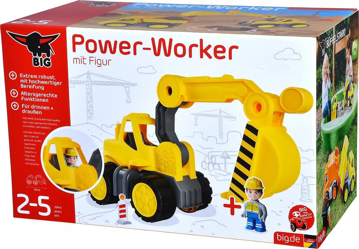 BIG Spielwarenfabrik- Excavator Bagger Excavator Big Power Worker + Figure, 800054835, Yellow
