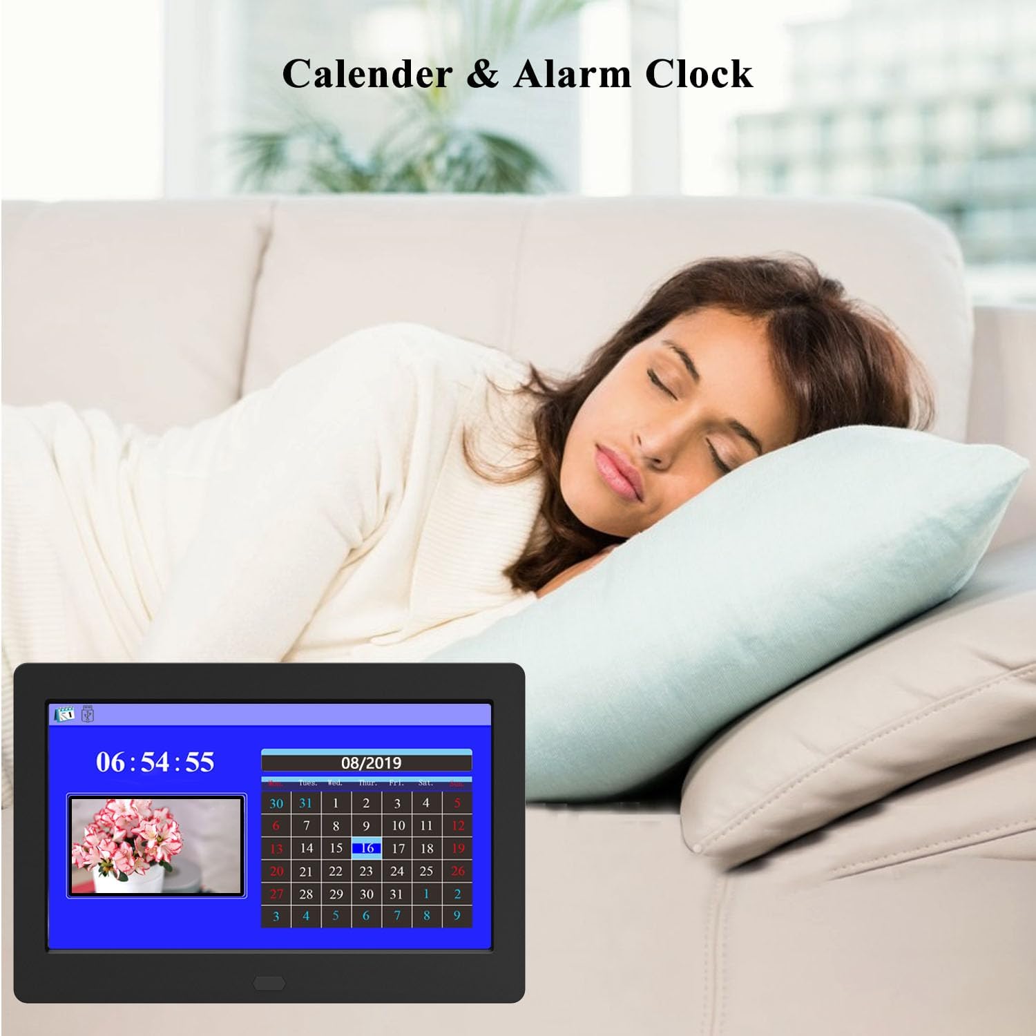 Digital Photo Frame with IPS Screen - 1280x800 Digital Picture Frame with 1080P Video, Music, Photo, Auto Rotate, Calendar, Time, Black