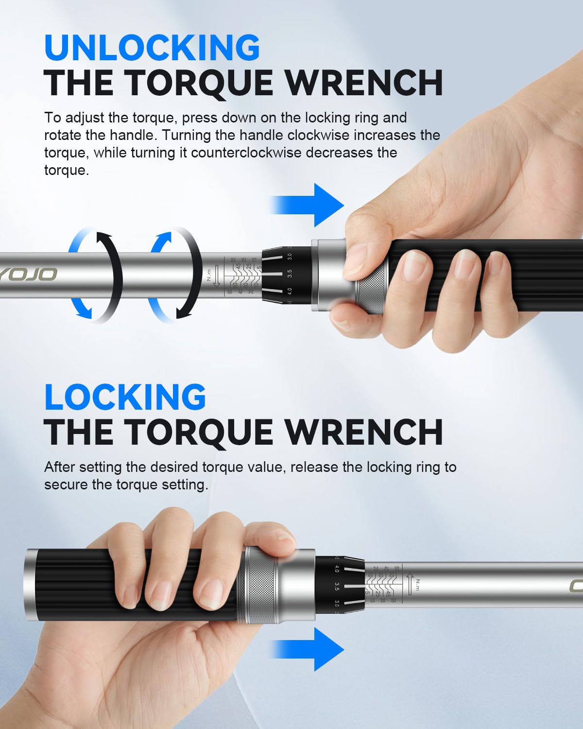 GOYOJO 5-60Nm Chiave Dinamometrica 3/8", Ad Alta Precisione ± 3%, Regolabile in Due Direzioni con Meccanismo a 72 Denti per La Manutenzione di Motocicli, Biciclette e Auto