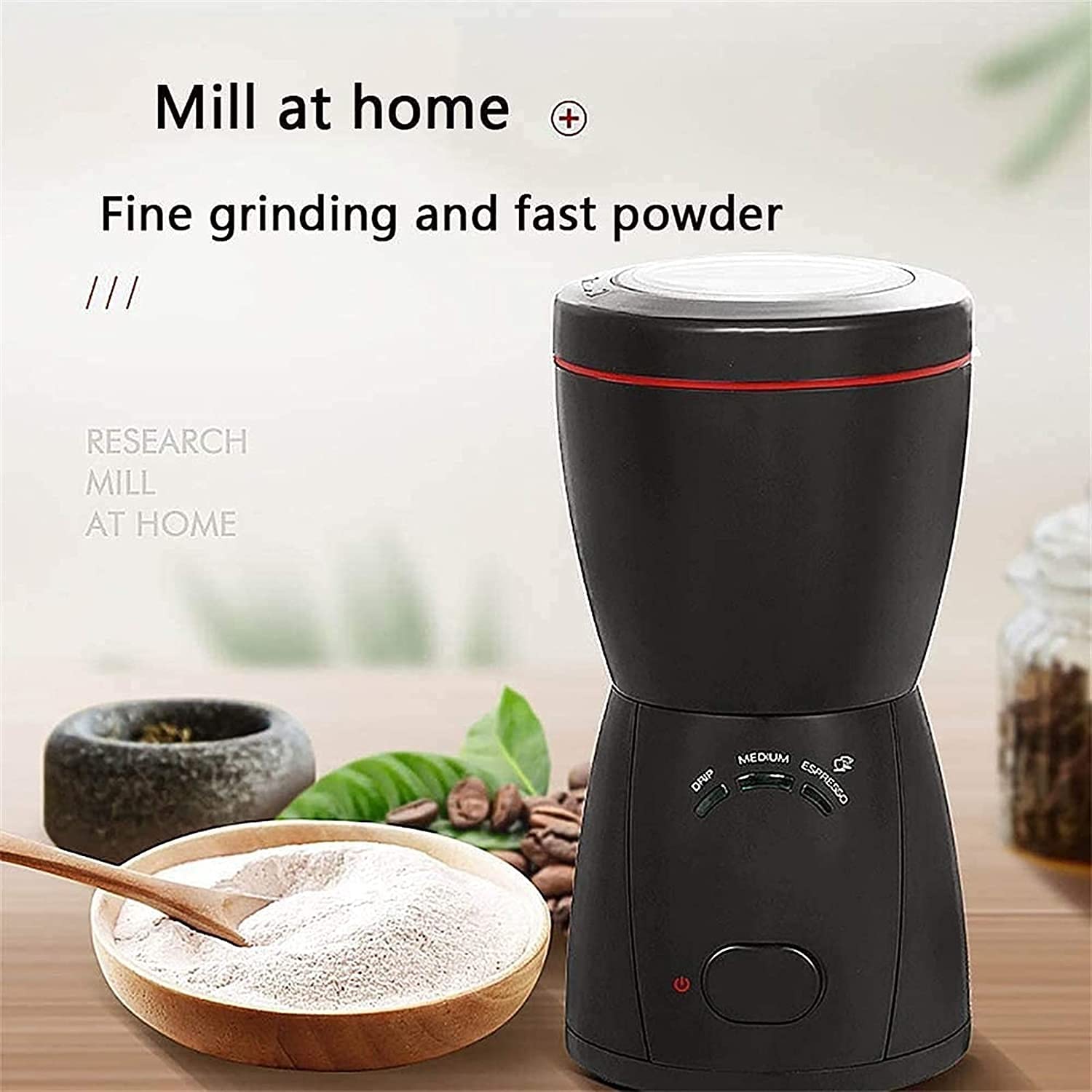 Grinder Elettrico e macinacaffè, macinacaffè Elettrico 200W con Pale in Acciaio Inox, Lama e Tazza Fatta con SUS304 STANLEES Acciaio (Nero)