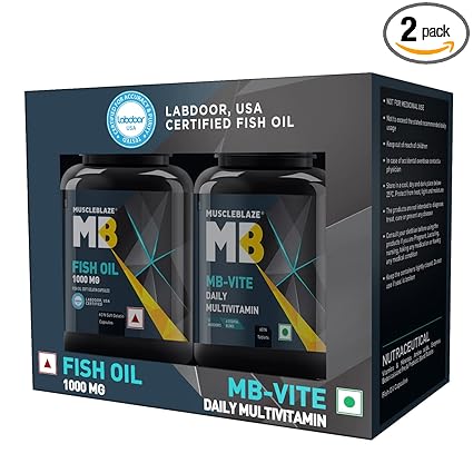 MuscleBlaze MB-Vite Multivitamin with Immunity Boosters, 60 Tablets with Omega 3 Fish Oil 1000 mg, India's Only Labdoor USA Certified for Purity & ...