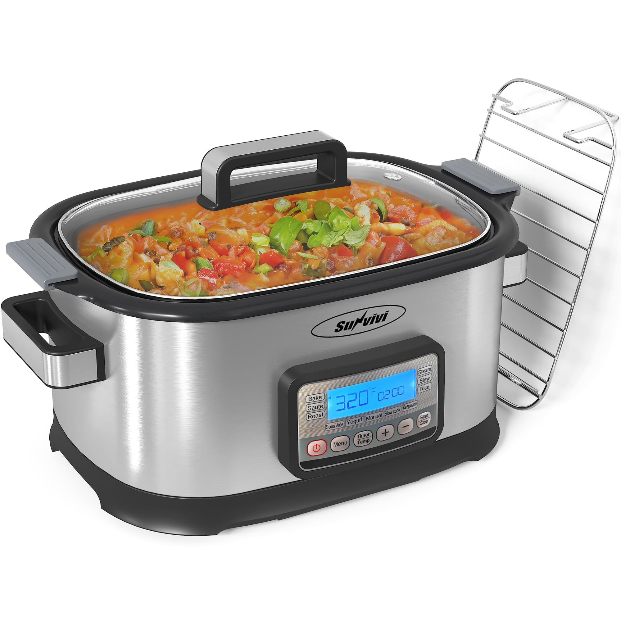 Sunvivi 6 5 Quart Slow Cooker Roaster Oven 11 in 1 programmable Multi-Cooker Food Warmer with Digital Timer