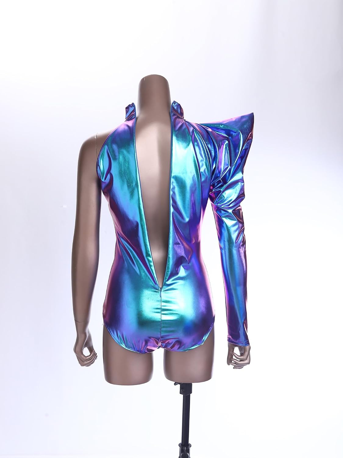 Jhaoyu Women Shiny Metallic Spandex Catsuit 80s Workout Leotard Rave Bodysuit Gym Jumpsuits Cosplay Suit