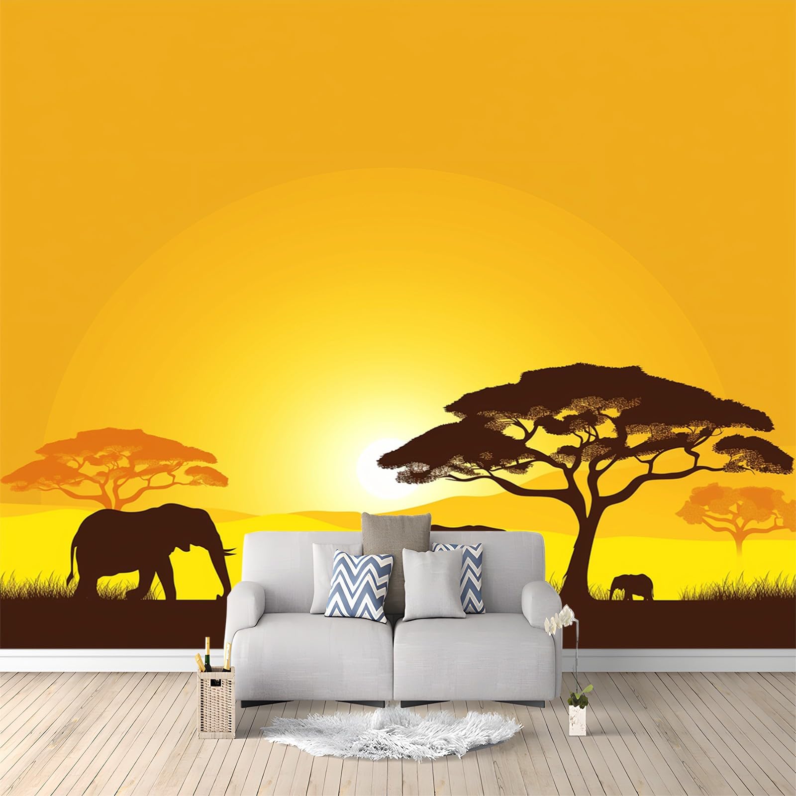 Papier Peint Mural Fond Écran Éléphant et Décoration Murale Panoramique 3D
