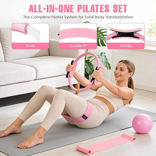 Miniatura 2 de Equipo de pilates, kit de pilates para entrenamientos en casa, kit esencial de pilates para mujeres con anillo de pilates y juego de bolas,
