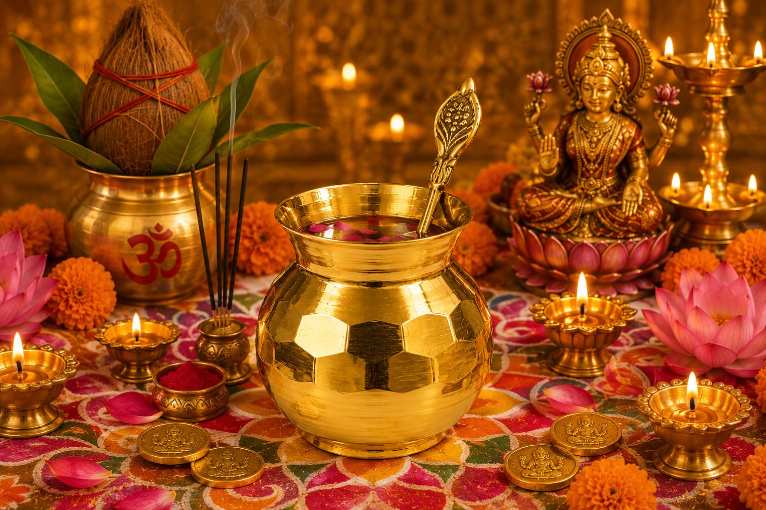 Pure Brass Pooja Lota Set - Traditional Indian Rituals -7