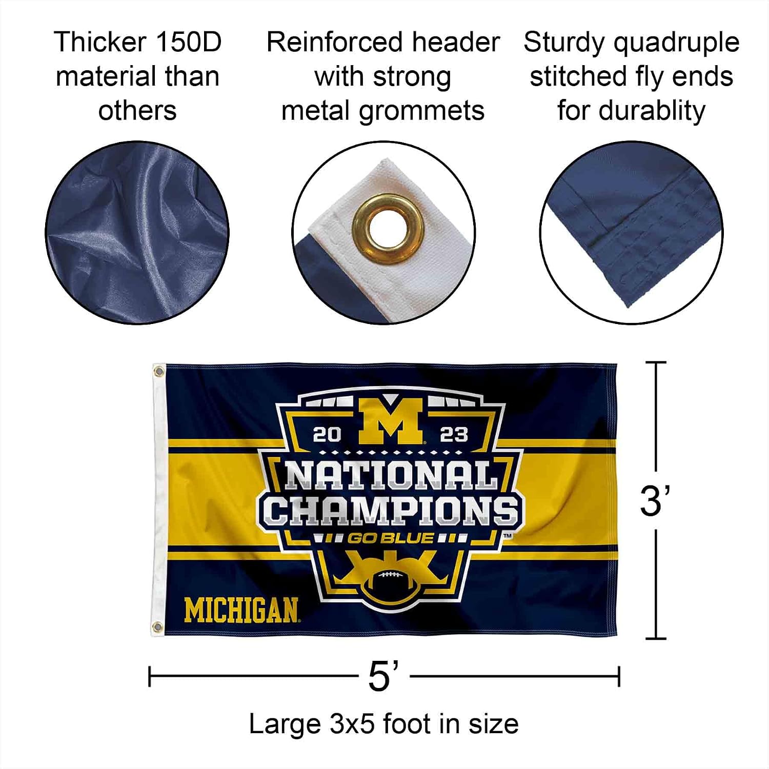 College Flags & Banners Co. Michigan Team University Wolverines 2023 Football Playoff National Champions 3x5 Grommet Flag