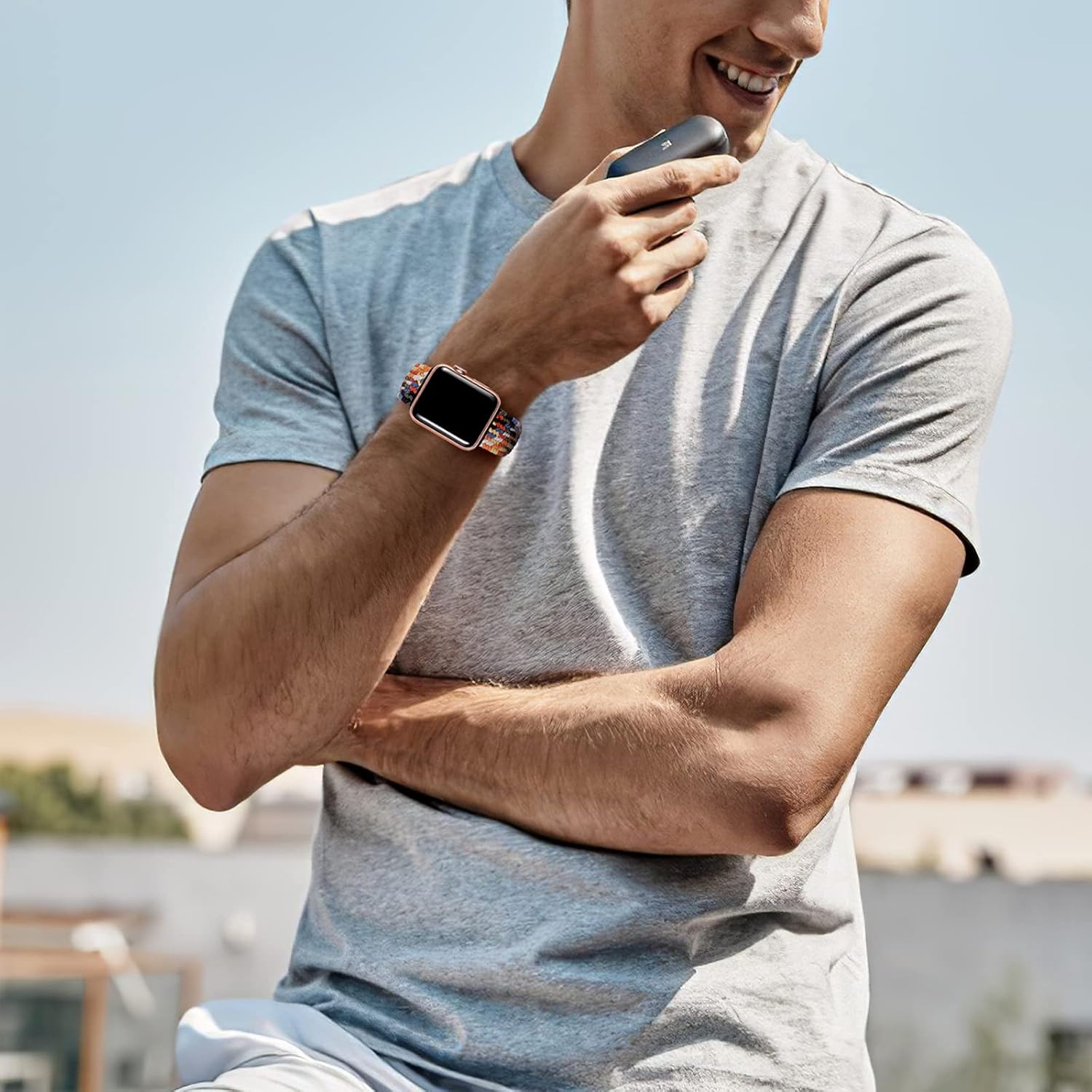 GEAK Compatible with Apple Watch Band 44mm 42mm 38mm 40mm Women Men, Soft Adjustable Stretchy Loop Nylon Replacement Wristband for iWatch SE Series 6 5 4 3 2 1, Colorful Image