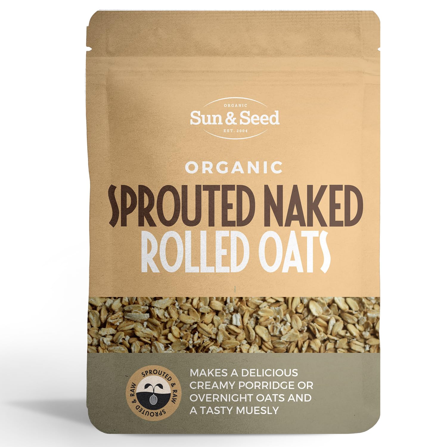 Sun & Seed Organic Sprouted and Raw Rolled Naked Oats 250 gSoil AssociationSoil AssociationSoil Association