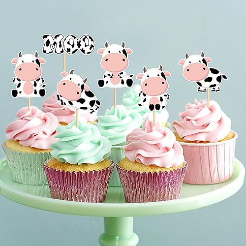 Miniatura 10 de Ercadio Paquete de 32 adornos para cupcakes de animales de granja, vaca, oveja, caballo, cupcakes, animales de granja, para temática de animales,