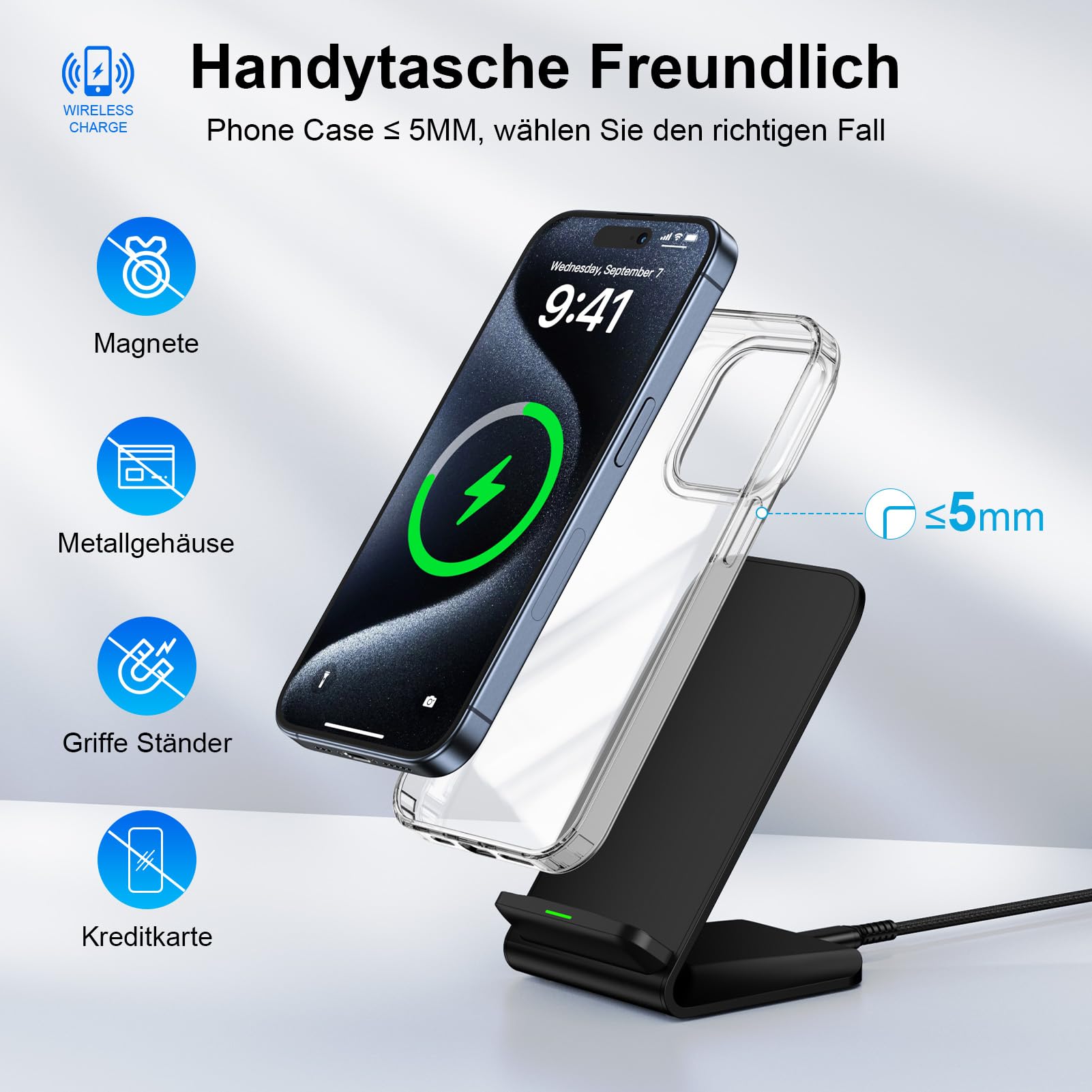 15W Wireless Charger für Samsung Ladestation für Samsung Galaxy S26 Ultra S25 S24 S23 S22 S21 S20, Google Pixel 10 9 Pro 8a 7 6, iPhone 17/16/15 Handy Ladestation Stand Schnelles Kabelloses Ladegerät