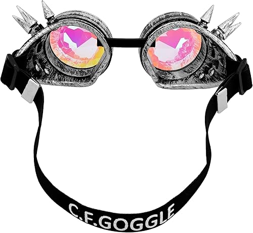 Miniatura 95 de Gafas de caleidoscopio retro con pinchos, gafas de cristal arcoíris steampunk estilo soldadura, gafas de cosplay punk