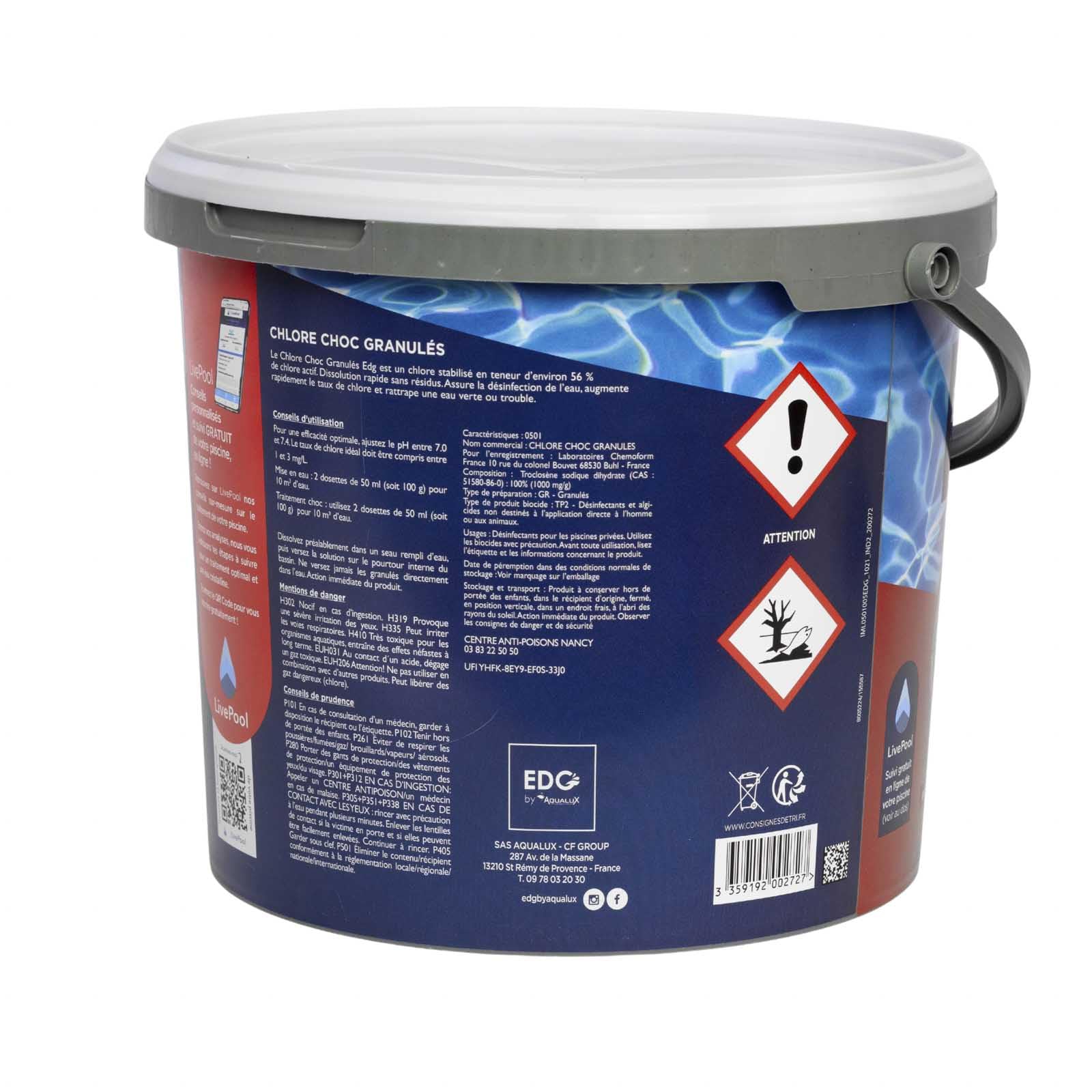 Chlore Choc Piscine - Granulés - Seau 5 kg - Chlore Rapide Effet Immediat