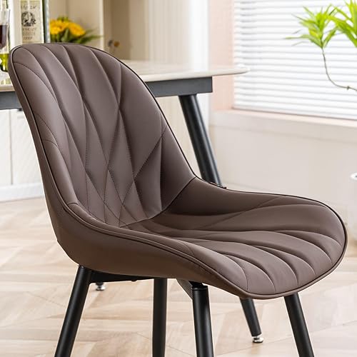 Miniatura 6 de Rowill Juego de 2 sillas de comedor modernas, sillas de cocina tapizadas de piel sintética con respaldo acolchado suave, patas de metal resistentes