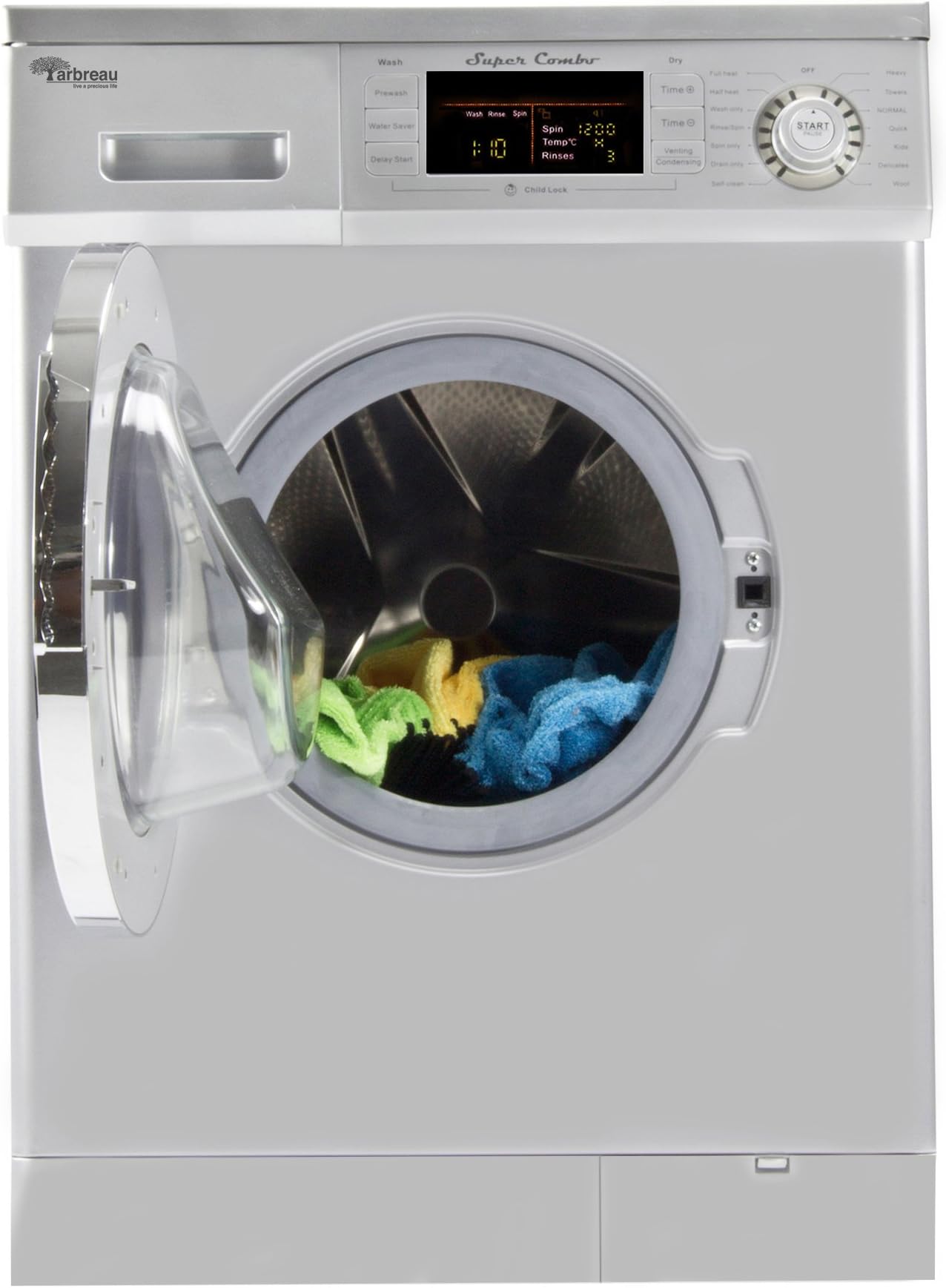 Compact New Combo Washer Dryer Leaf4400CV Silver with Venting/Condensing Drying 1.6 Cu.Ft 1200 RPM, Steel Drum,7 Wash Cycles,11 Dry Cycles,2 Rinse Cycles, Automatic Water Level and Sensor Dry